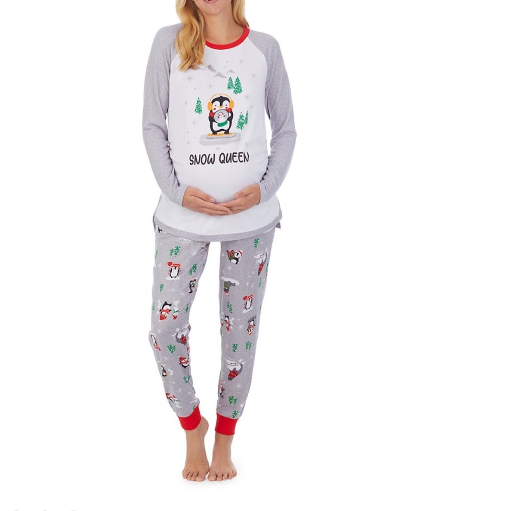 Cuddl Duds Jammie’s for Families Grey Penguin Pajama Set Size XS 2-4 Maternity